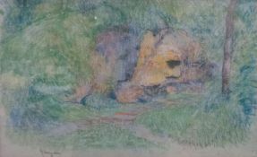 After Eugène Henri Paul Gauguin (French, 1848 - 1903) An oil pastel and pencil landscape scene
