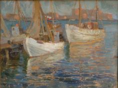 Jan Gasinski (Polish, 1903-1967) An oil on canvas in the Impressionist manner, illustrating boats