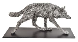 Candice Bees (Contemporary, British) A stainless steel wirework sculpture of a standing wolf in a