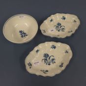 An 18th Century Worcester crescent mark with two matching quatrefoil bowls