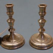 A pair of 20th Century London silver baluster stem candlesticks, H,18cm