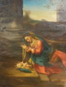 A 19th Century School German School oil on canvas depicting the Mother and Child with landscape to
