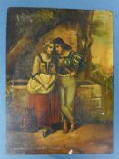 A fine 19th Century Continental School, oil on metal depicting lovers at a water trough, unsigned,