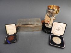 A fine quality silver cigarette box London 1917 with side drawer, together with a silver 1937