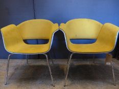 A pair of contemporary designer German office desk chairs, by Bene, the mustard yellow suede