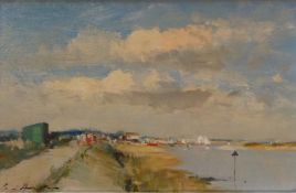 Ian Housten (b.1934) 'Wells In Summer' oil on board, signed lower left with artists label to