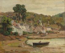 Attributed to John Anthony Park ROI RBA (1880 - 1962) Newlyn School, an oil on board harbour scene