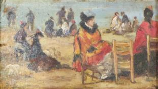 After Eugene Boudin (1824 - 1898) oil on panel of a seascape and figures, monogrammed E.B, in a