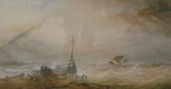 Thomas Sewell Robins RWS (British, 1810 - 1880) A watercolour maritime scene of boats in rough seas,