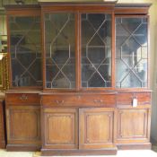 An early 19th Century George III mahogany and later breakfronted triple library bookcase, the