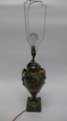 A 19th Century green and grey variegated marble cassolette lamp of urn form with ormolu mounts of