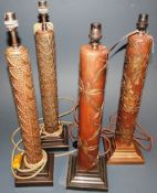 A set of six various table lamps, adapted from printing blocks on stepped metal bases (6)