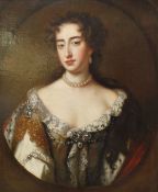 A fine oil on canvas depicting a female portrait adorned in period dress with lace collar and