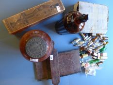 A 19th Century mahogany pill maker, poison bottle, Merck bottle of large proportions, a set of glass