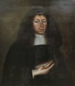 Two English oil on canvas portraits, one with inscription, both labelled on reverse, each 74cm x
