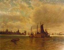 A 19th Century Louis Van Staaten style oil on canvas depicting ships at sea, unsigned, 70cm x