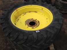 Pair 16.9R46 wheels and tyres with John Deere centres (1 for repair)
