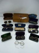 Tray containing Assorted Early Glasses & Wooden Cigar Box