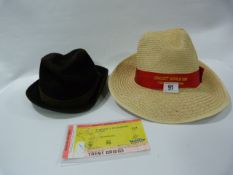 Cricket World Cup Straw Hat Trent Bridge 1999 & Signed Ticket
