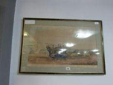 Framed Engraving - The Road v Rail Coach Scene