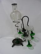 Wrought Iron & Etched Glass Wine Decanter with 6 Glasses