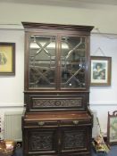 Large Glazed Bookcase Writing Desk
