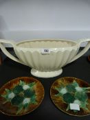 Devon Pottery Planter with 2 Decorative Embossed Plates