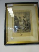 Framed Engraving - Signed Brewery Scene
