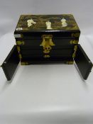 Japanese Lacquered Jewellery Box with Gilt Decoration & Mother of Pearl