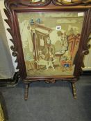 Mahogany Framed Woolwork Panel Fire Screen