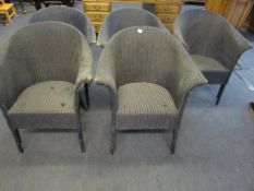 Set of 5 Blue Lloyd Loom Arm Chairs