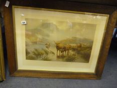 Framed Print Depicting Highland Cattle