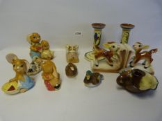 Tray containing Pendelfin Figures - Bambi Book Ends etc