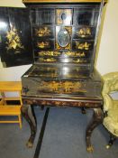 Oriental Lacquered Cabinet with Gilt Decoration and Fitted Interior