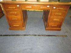 Oak Twin Pedestal Leather Topped Desk