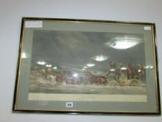 Framed Engraving - Flooded Coach Scene