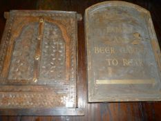 Carved Wood Door Panel + Pub Sign