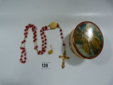 Set of Rosary Beads in Ceramic Dish with Cover