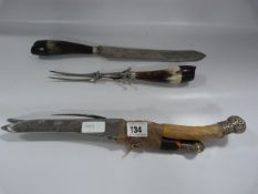 2 Horn Handled Carving Sets