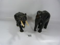 2 Hardwood Carved Elephants