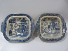 2 Willow Pattern Square Tureens