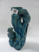 Piece of Blue Majolica Ware Depicting Parrots