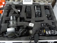 Aluminium Flight Box containing Pentax SF7 Ricoh XR-P 35mm Cameras with 28-80mm Lense - Sigma 75-