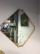 Deco Peach and Cut Glass Wall Mirror