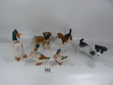 Set of 3 Ducks & 3 Dog Ornaments by Beswick & other Manufacturers