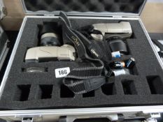 Aluminium Flight Case containing 2 Minolta Camera Bodies with 56-70mm & 22-80mm Lenses