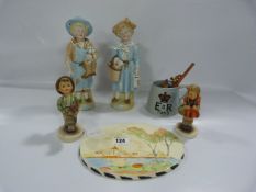 2 Continental Figurines - 2 Hummell Figurines - Commemorative Cup - Play Pipe and Painted Plaque