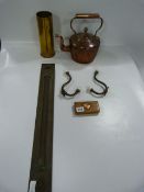 Assorted Brass & Copperware including Copper Kettle - Hooks and Rollers etc