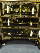 Japanese Lacquered Writing Bureau with Gilt & Mother of Pearl Decoration