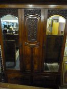 Mahogany Double Wardrobe with Carved Pannelled Centre